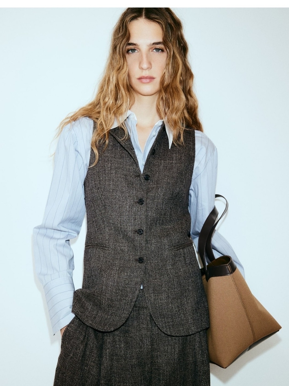 NWT H&M Brown Tweed Long Vest - Picture 2 of 4